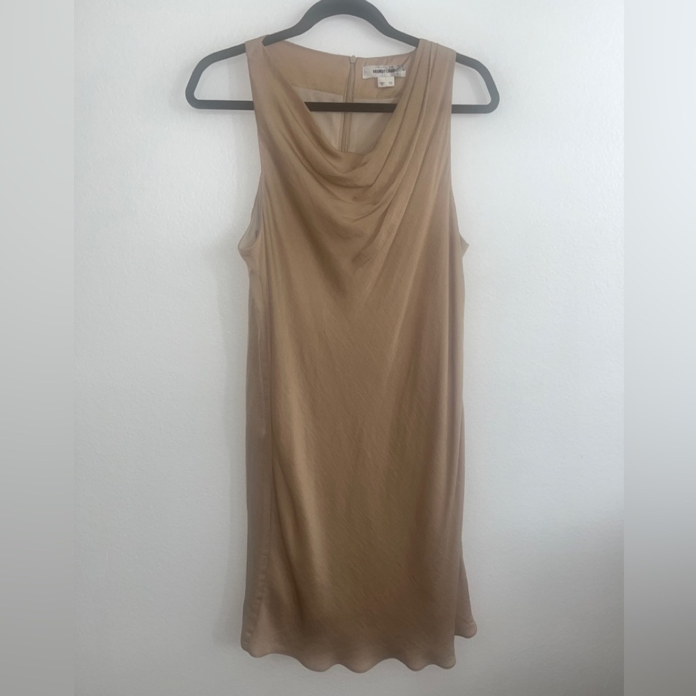 Helmut Lang Beige Sleeveless Cowl Neck Mini Dress Size 10